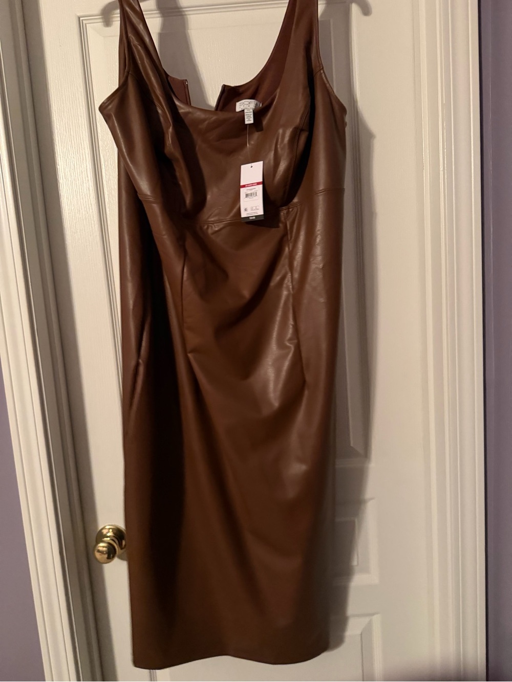 sofia by sofia vergara Brown Faux Leather Midi Dress
